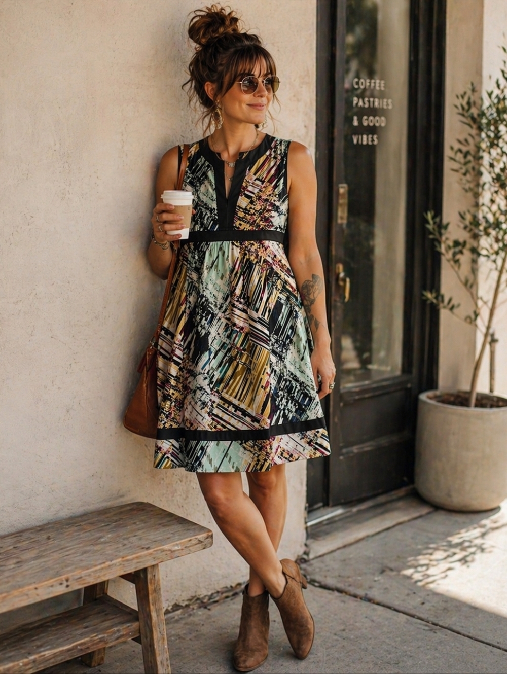 Suzi Chin Size 14 Abstract Print Cocktail Dress Empire Waist